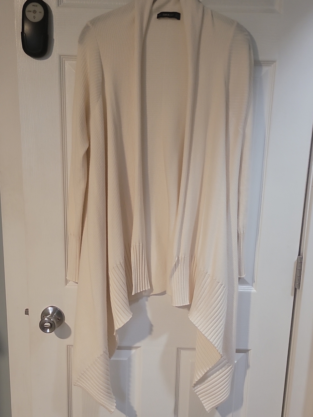 Zara Cream Ribbed Open-Front Waterfall Cardigan